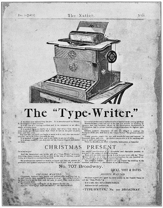 One of the Earliest Typewriter Advertisements.