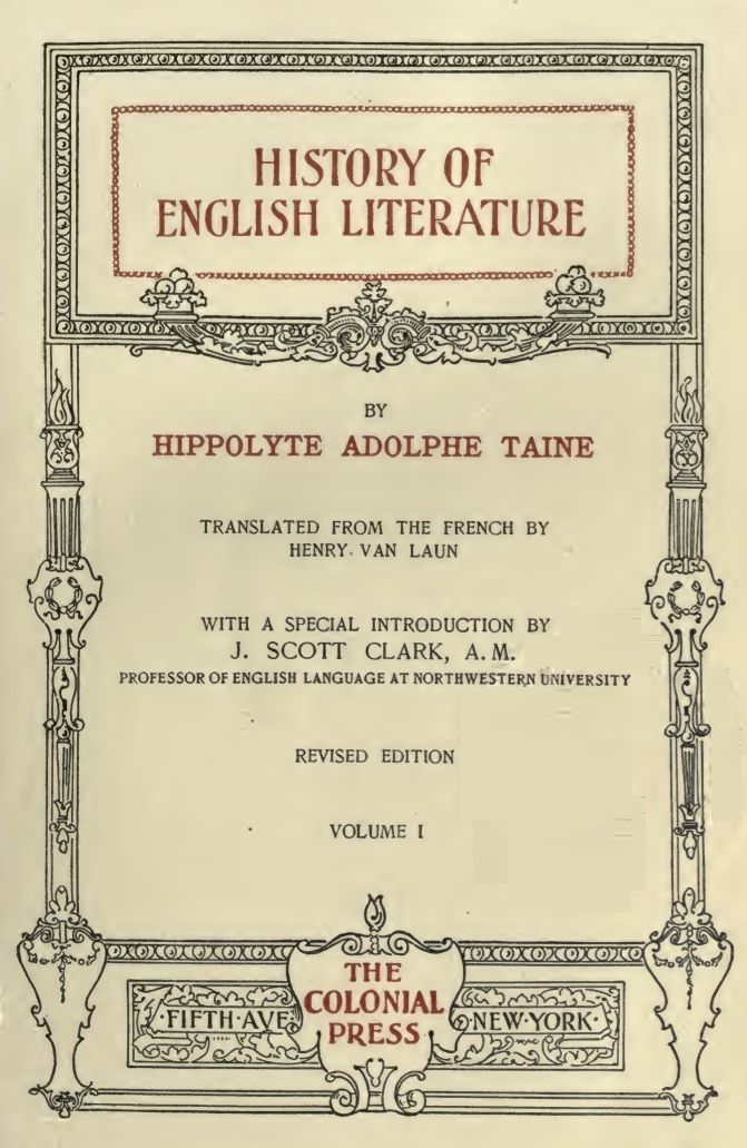 The Project Gutenberg eBook of History of English Literature Volume 1 (of 3), by Hippolyte Taine.