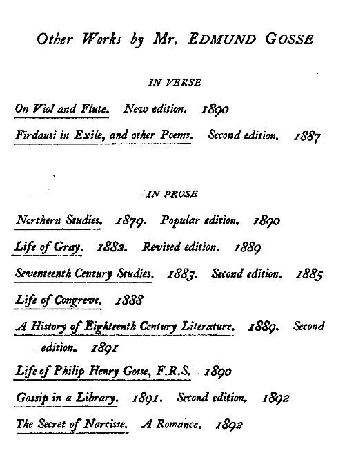 Other Works by Mr Edmund Gosse