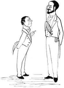 Illustration: Our traveller and the Duke in evening dress (tailcoats), standing and talking.