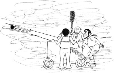 Illustration: Sailors firing a cannon.