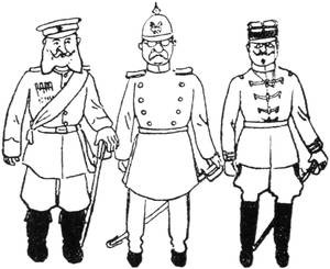Illustration: Portrait of three men in (very different) military uniforms.