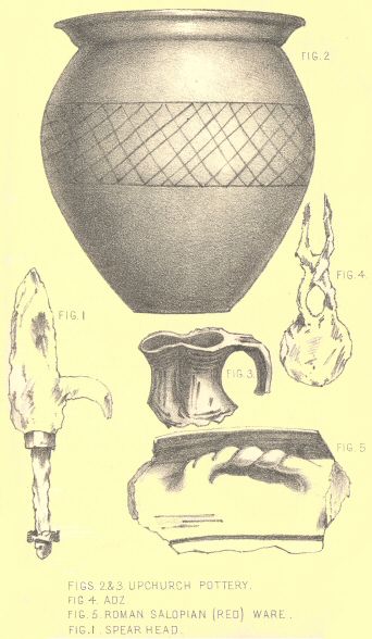 Plate 13: Roman Remains from Wroxeter, in the possession of
Samuel Wood, Esq., and Mask,. in the Museum, Shrewsbury