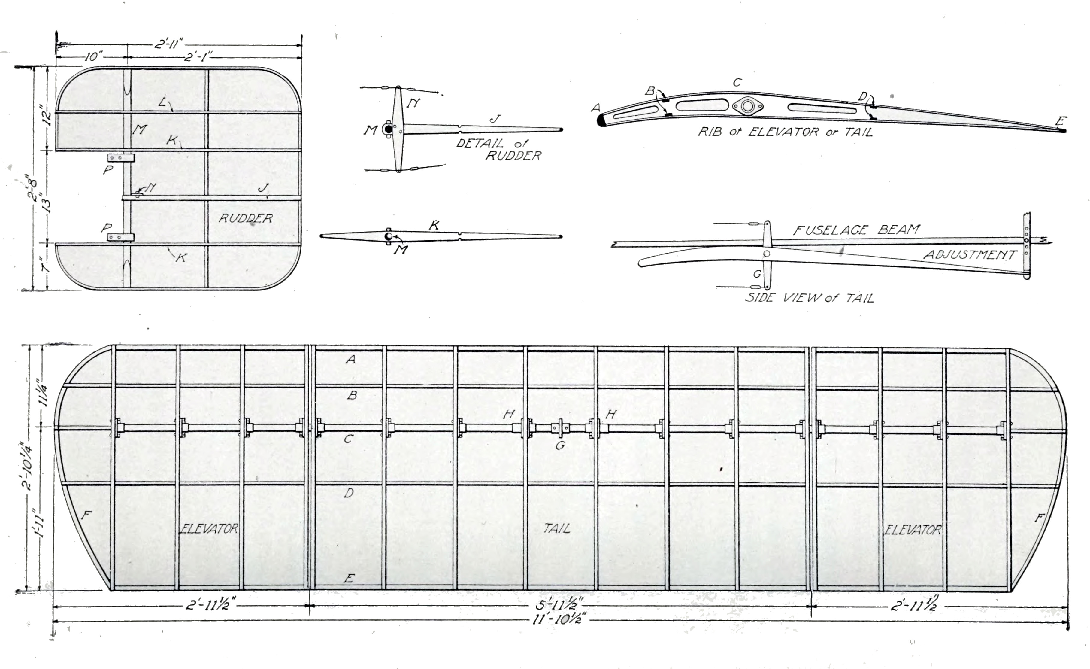 Fig. 33. Construction Details of Bleriot Tail, Elevators, and Rudder