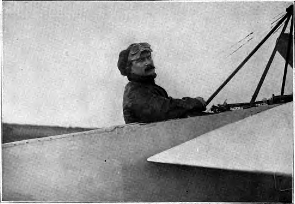 VEDRINES, ONE OF THE MOST FAMOUS AND SUCCESSFUL OF EUROPEAN AEROPLANE PILOTS, SEATED IN A DEPERDUSSIN MONOPLANE