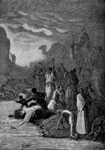 MOSES STRIKING THE ROCK IN HOREB.
