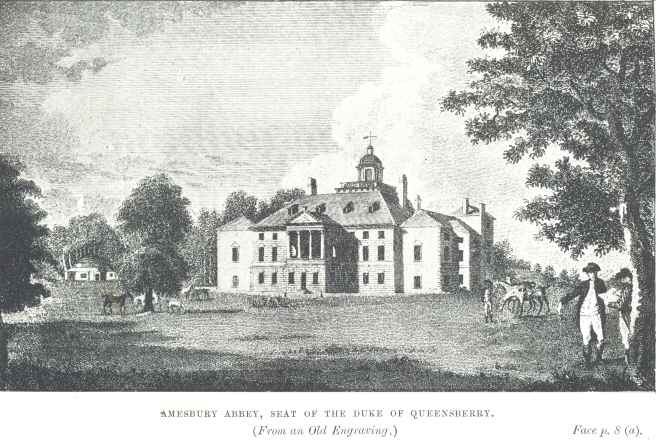 Amesbury Abbey, seat of the Duke of Queensbury.  (From an Old
Engraving.)