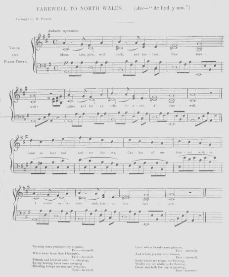 Music score for Farewell to North Wales
