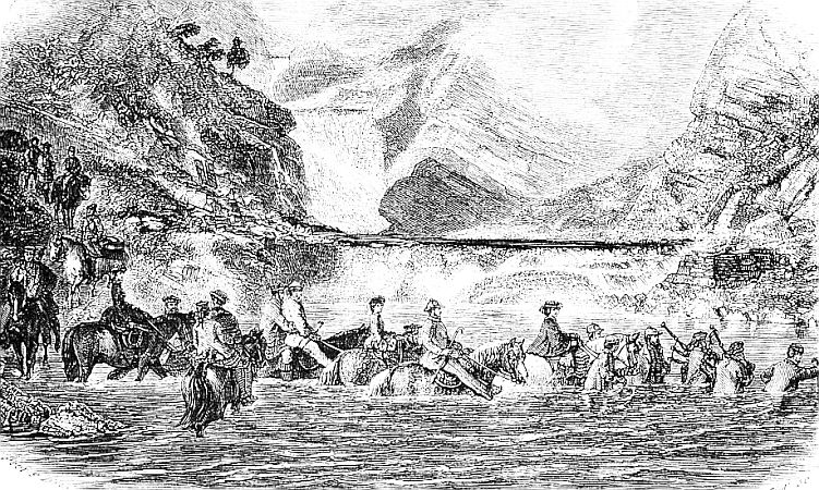 Fording the river by horseback