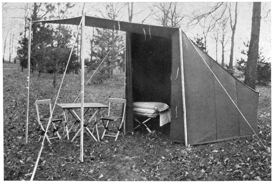 Hettrick tourist tent showing awning for use outside of sleeping
hours or stormy weather