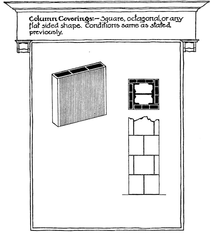 Column Coverings:—Square, octagonal, or any flat sided shape. Conditions same as stated previously.