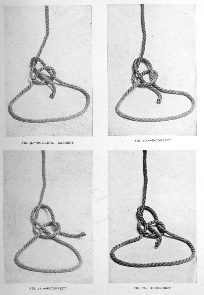 Correct and incorrect images of bowline knot