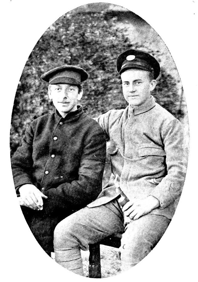 The Author and an English Fellow-Prisoner, from Photograph Taken Three Months Before the Armistice. The Author is
Wearing an Old French Uniform With Which he was Fitted Out After
Running Away and Losing his Regulation Prison Costume