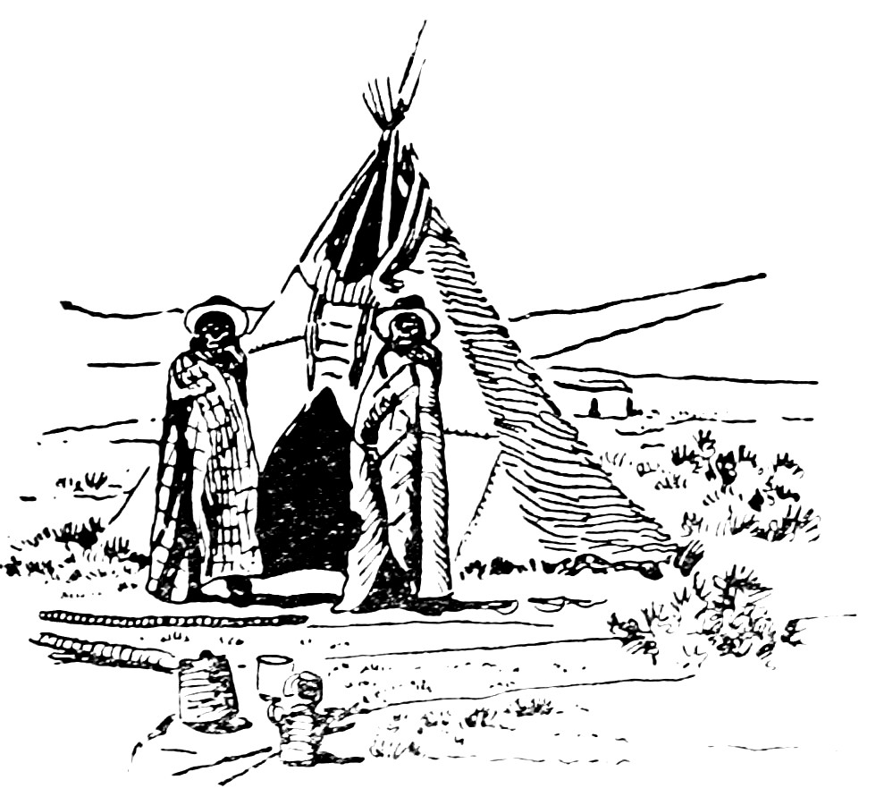 Native Americans in front of a teepee