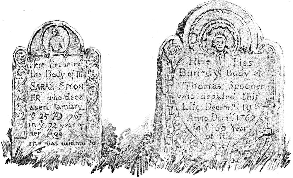 Sarah Spooner tombstone on left and
Thomas Spooner on right