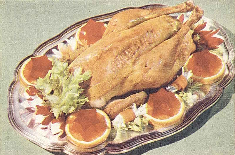 Roast duck on platter