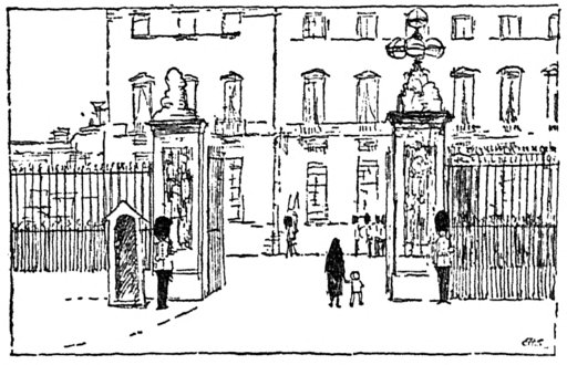 [Woman and boy entering the palace gate]
