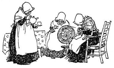[Women spinning and sewing]