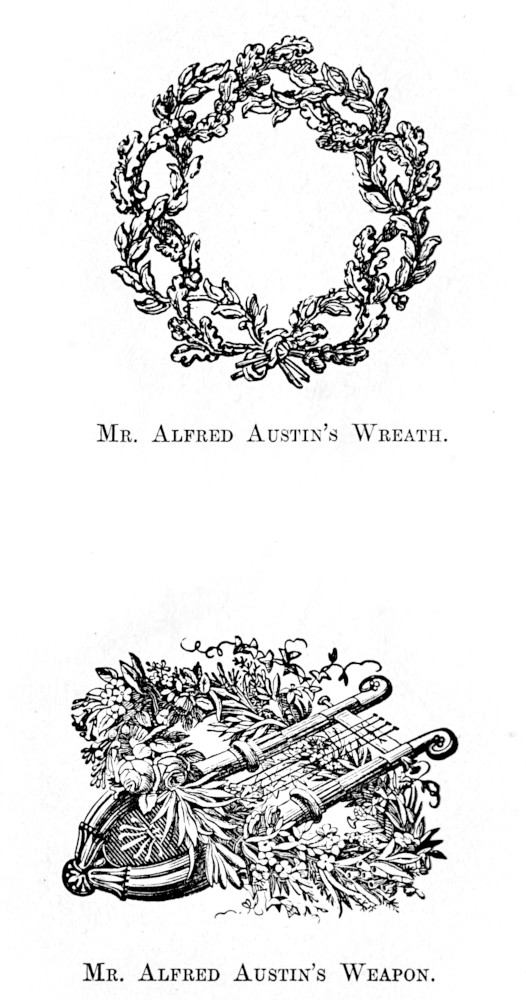 Two
images, of MR. ALFRED AUSTIN’S WREATH and MR. ALFRED AUSTIN’S WEAPON (a
lute).