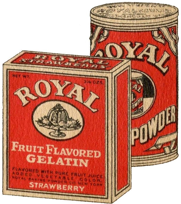 Royal gelatin box and can