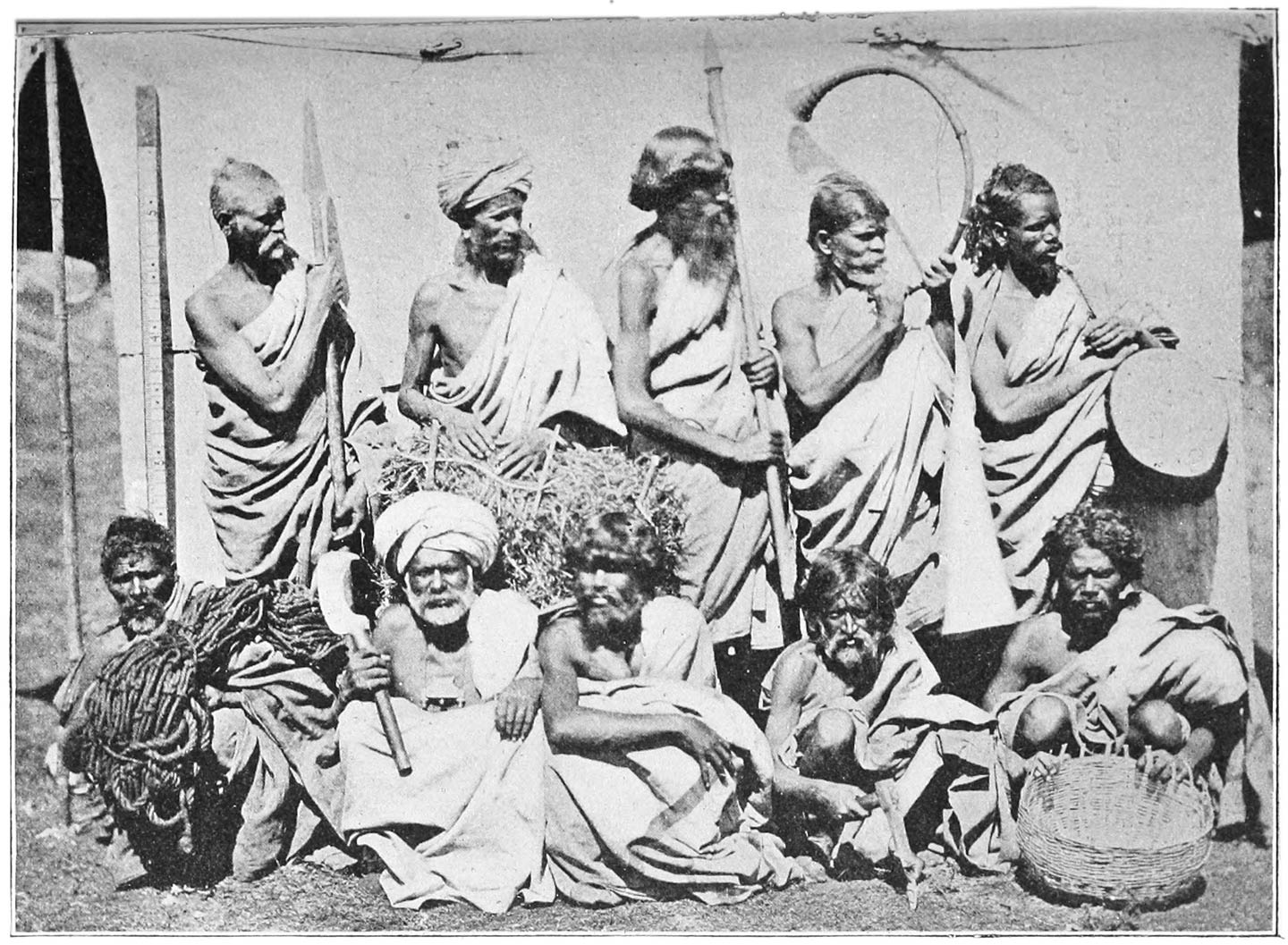 FIG. 68 (FROM BREEKS).—THE FIVE TRIBES OF THE NILGIRI HILLS.