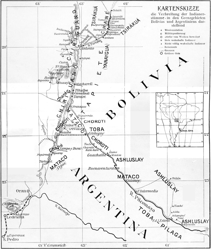 Verbreitung der
  Indianerstämme Boliviens und Argentiniens