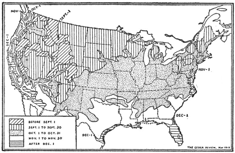 Fall frosts across USA