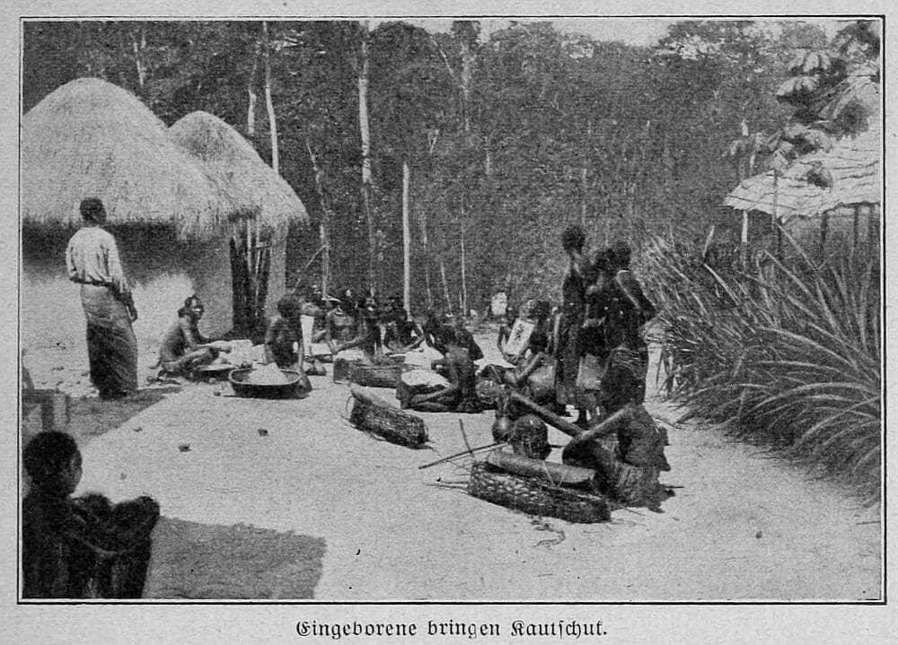 Eingeborene bringen Kautschuk