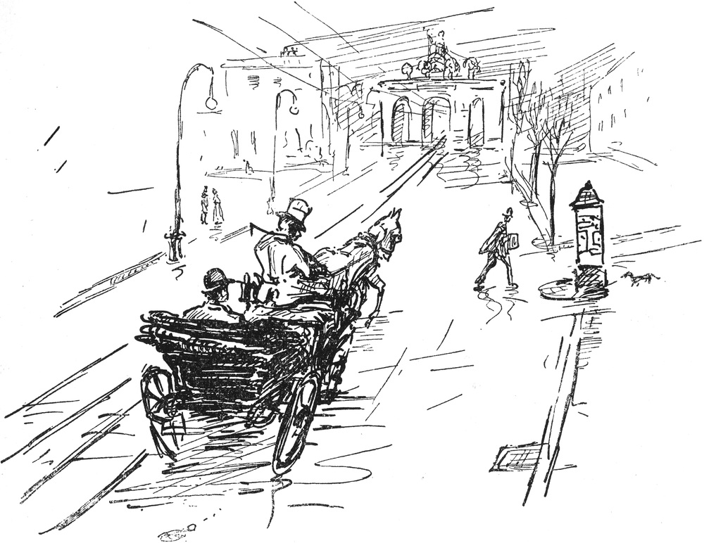 Droschkenfahrt mit einem
  dicken Bündel Geld