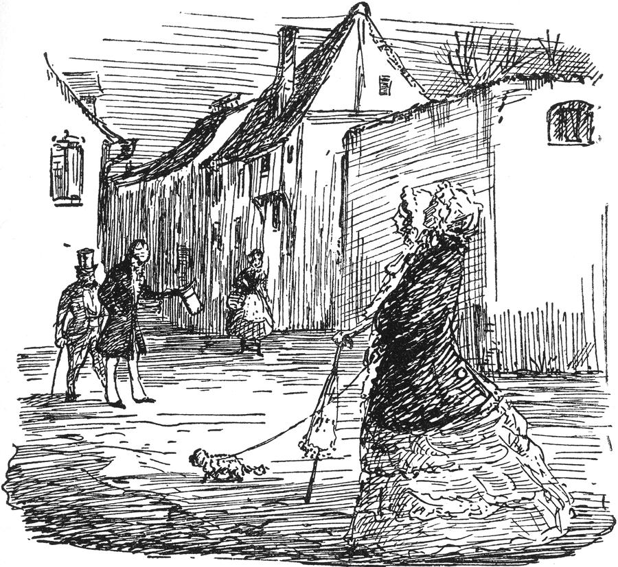 Spaziergänger in altmodischer
  Kleidung