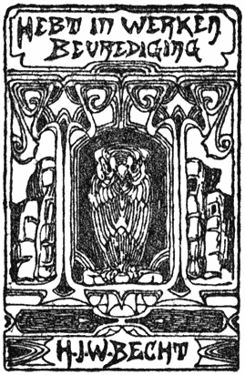 Uitgeverslogo H. J. W. BECHT met motto: HEBT IN WERKEN BEVREDIGING.