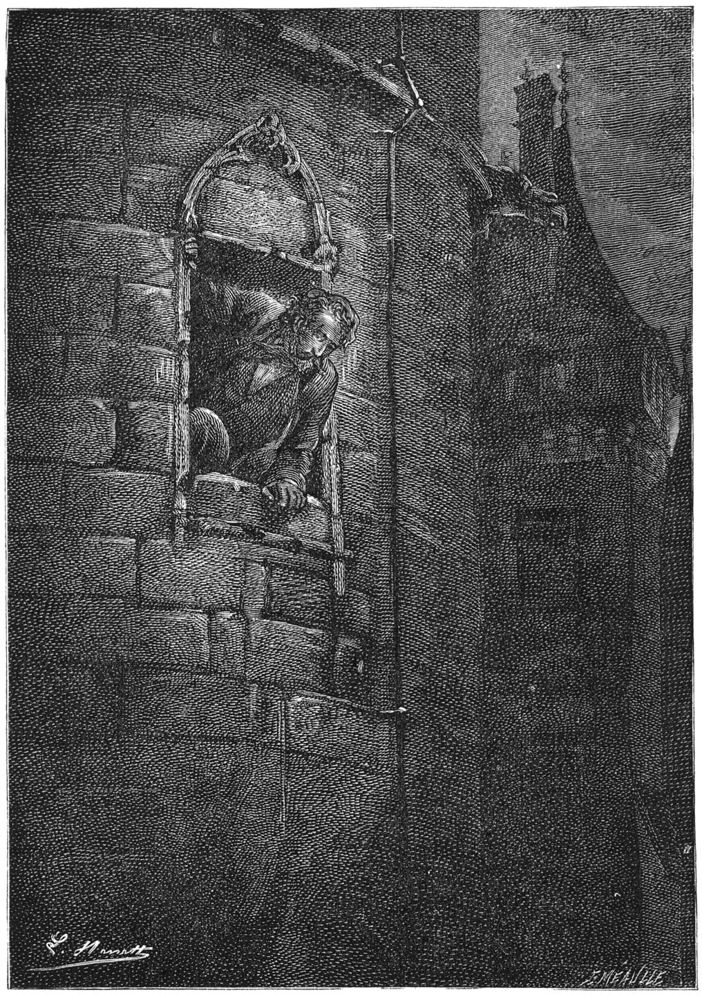 Graaf Sandorf onderzocht dus of het venster ruimte genoeg aanbood, om hen doortocht te verleenen. (Bladz. 94.)