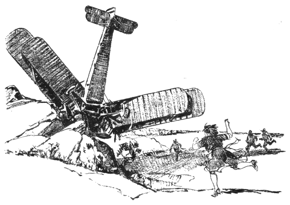 A lady running toward a crashed biplane