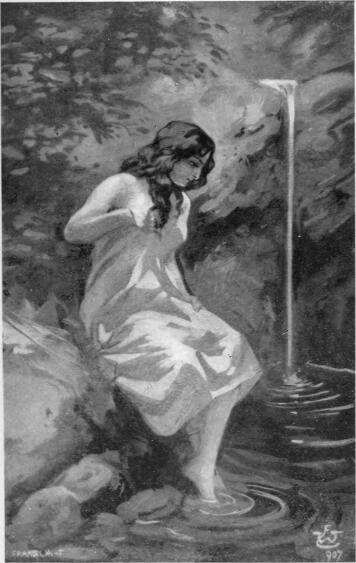 A hölgy a hűs meder párkányára ereszkedett s benyujtá lábacskáit a vízbe.