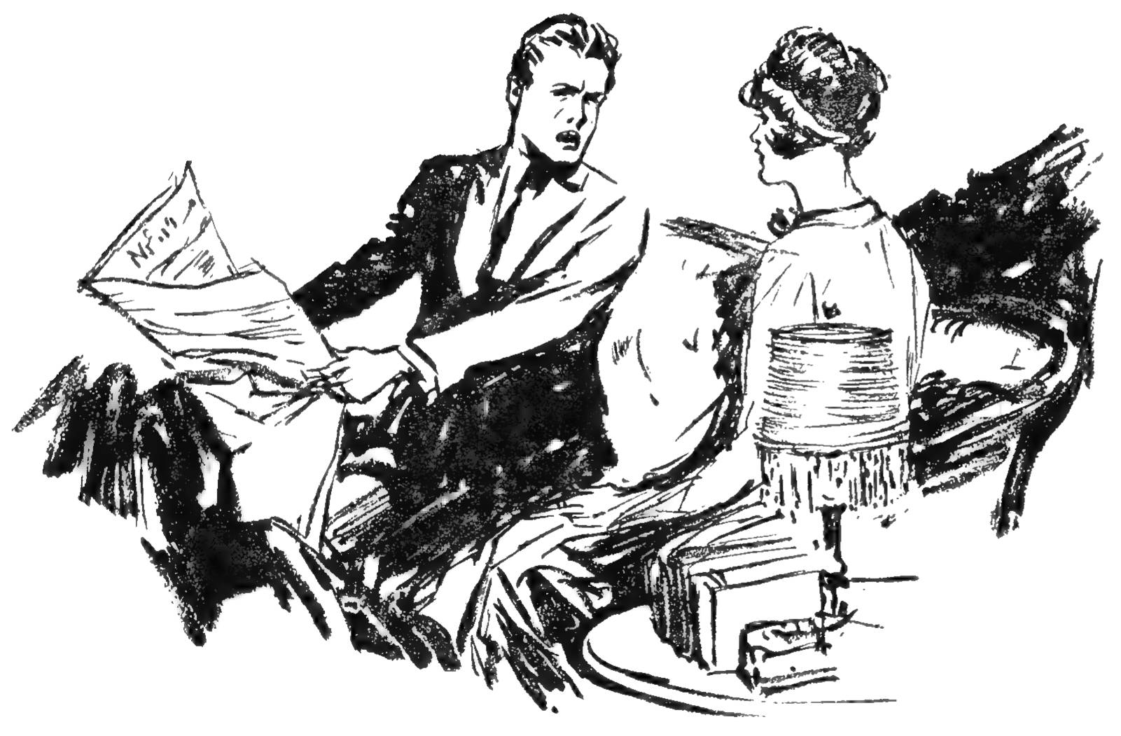 Aubrey reading the paper