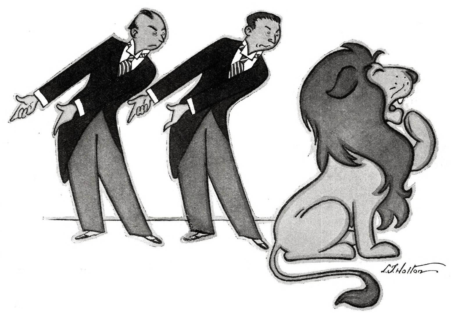 two directors coaxing a lion