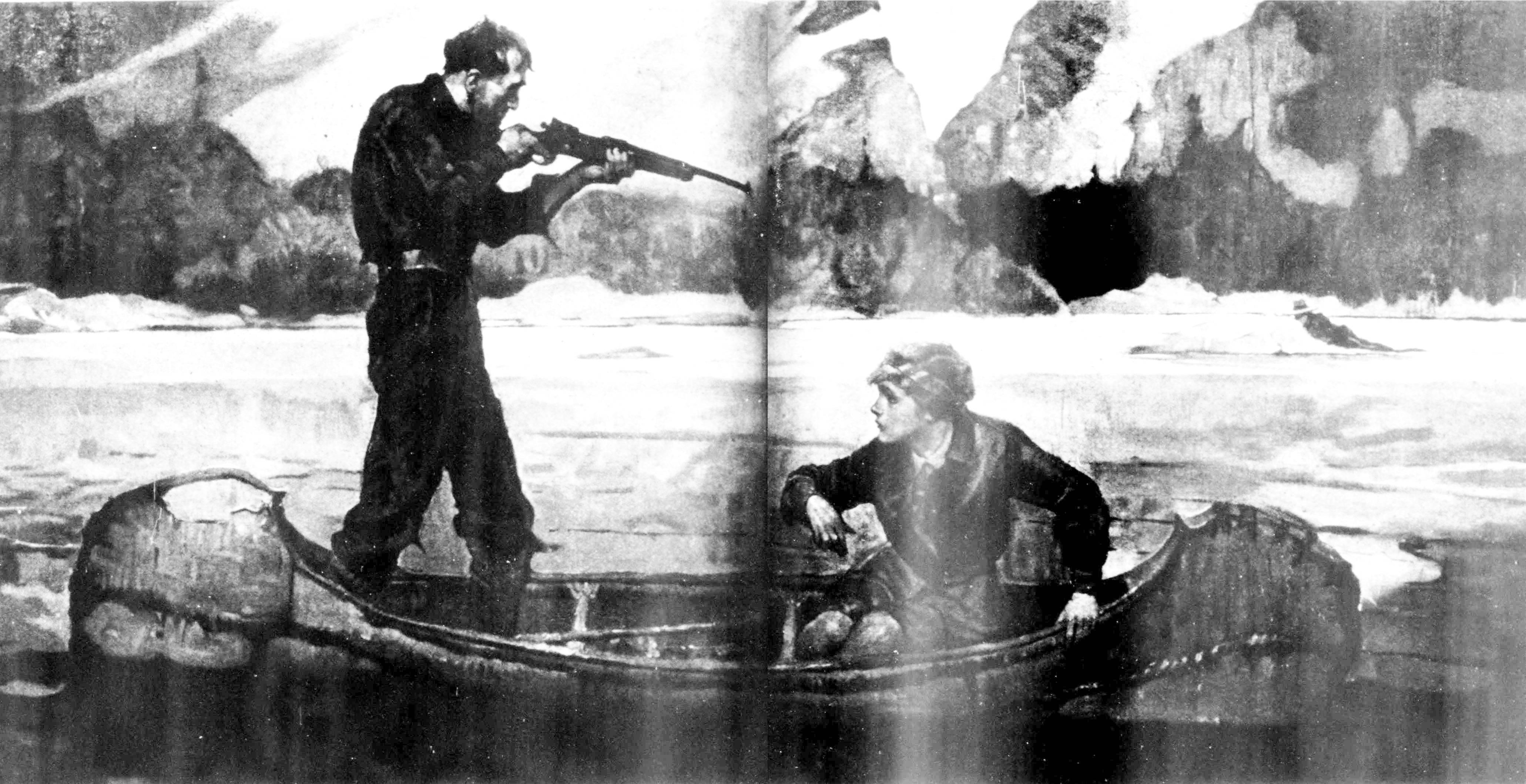 man in sinking canoe