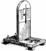 An early
Morse telegraph register — a small upright device with a perforated
plate and a base mechanism for sending or recording dot-and-dash
signals.