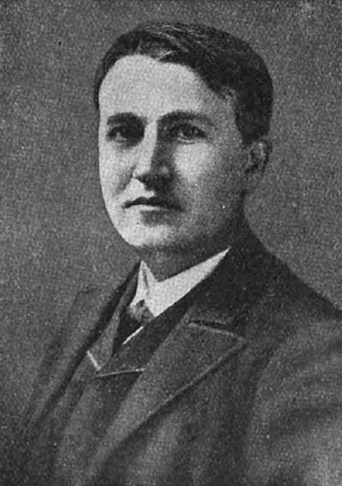 photograph
of a clean-shaven man in late 19th-century dress — consistent with
portraits of Thomas Edison, inventor of the phonograph, incandescent
light bulb, and numerous other devices.
