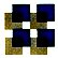 Abstract geometric logo consisting of four blue squares overlapping four gold-textured squares, arranged in a balanced, cross-like formation around a central white diamond shape.