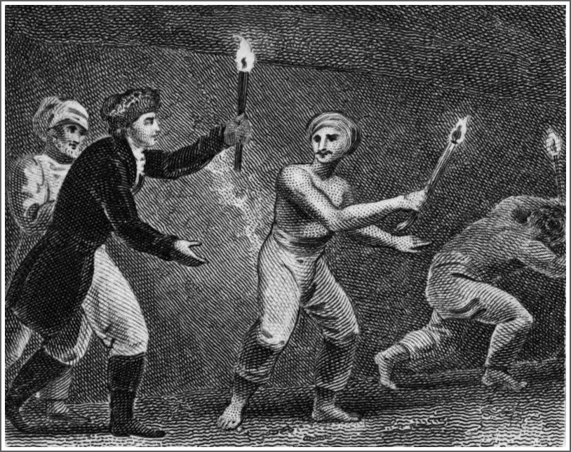 Belzoni and attendants in the cave