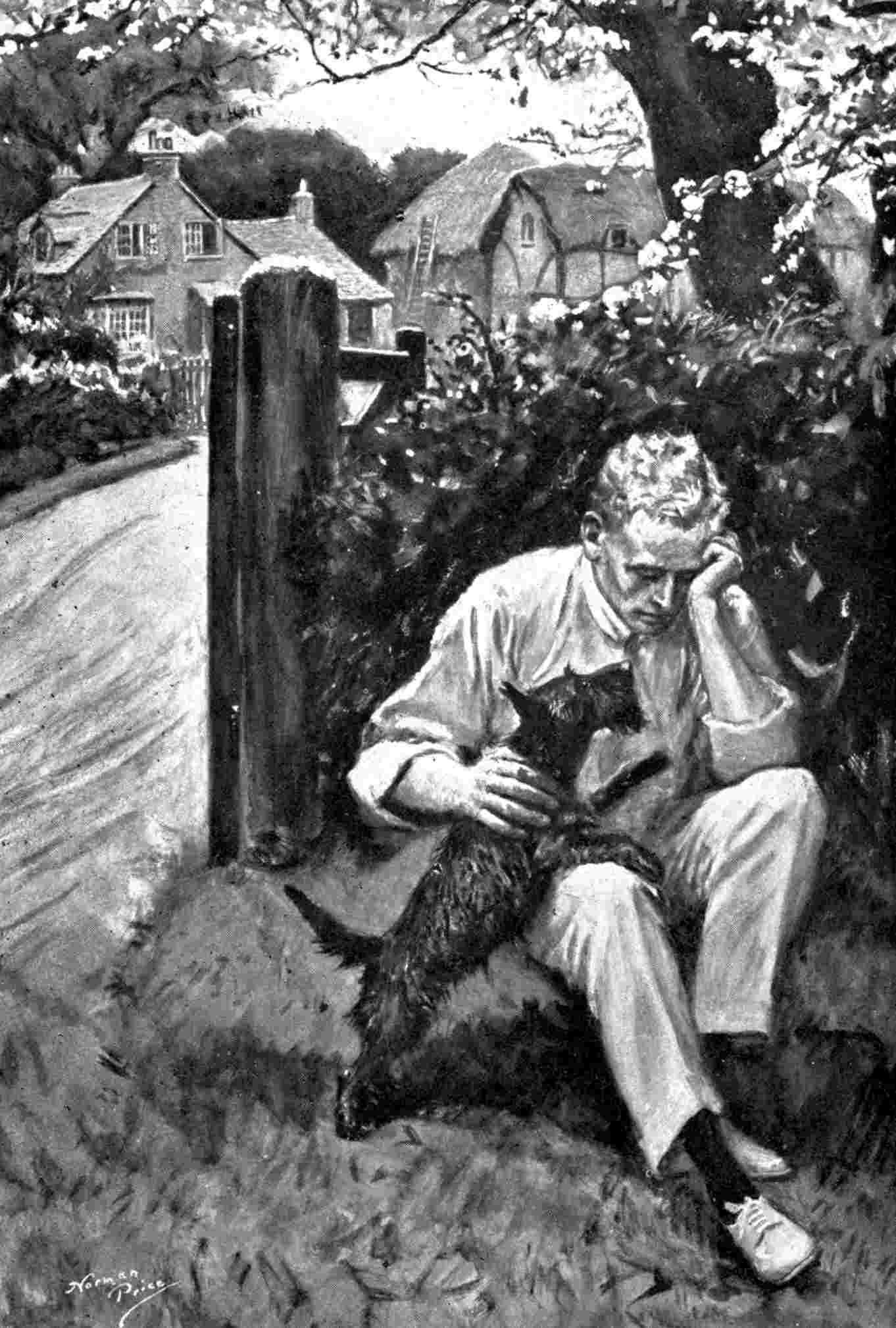 Man sits in anguish with pet dog