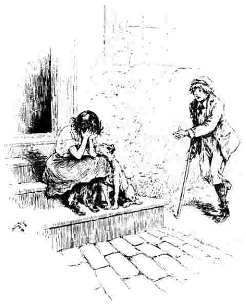 Boy with crutch sees cyring girl