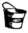 The drawing shows a small
black-and-white bucket with a handle. There is a dark band around the
middle.