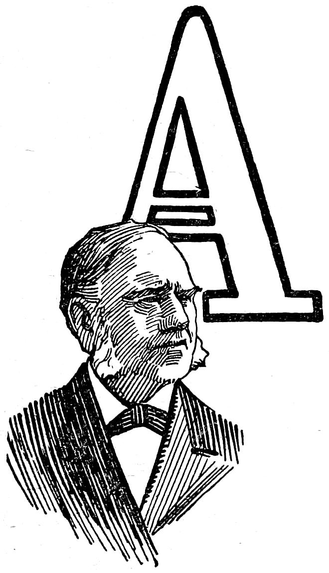 Capital A; portrait of (presumably) Talmage