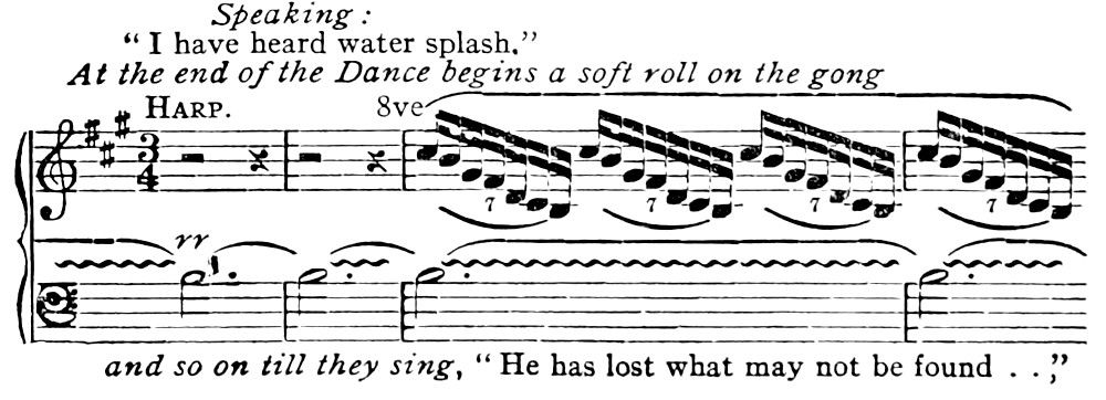 The beginning of a passage of music; the lyrics are the passage from the play beginning "He has lost what may not be found".