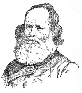 Bust of Elliott, facing slightly left; wavy hair to his shoulders, full beard and mustache, receding hair at forehead.