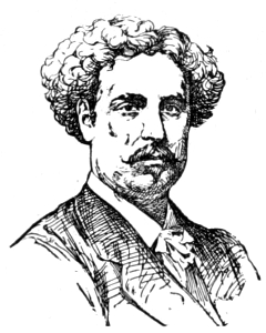 Bust of Fortuny y Carbó, facing forward; mustache and small goatee; short, curly hair.