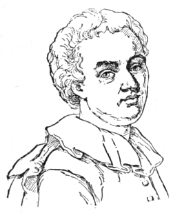 Bust of Gillot, facing forward. Clean shaven, short wavy hair.