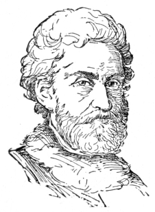 Bust of Giorgione, facing forward; full beard and mustache, short wavy hair.